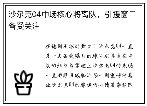 沙尔克04中场核心将离队，引援窗口备受关注